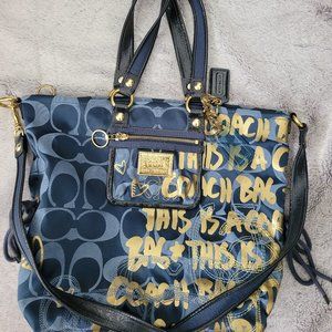 Coach Blue/Gold Canvas Poppy Graffiti Tote